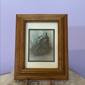 Framed Bird Print in Wood Frame - Brown Frame, White Mat